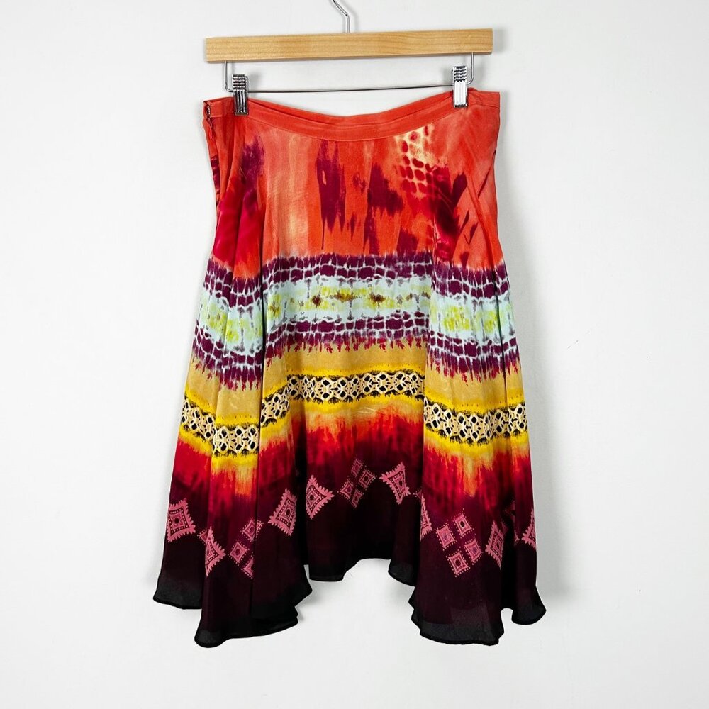 Y2K Lapis Silk Skirt Boho Gypsy Hippie Tie Dye Beaded Sequins Size Large Women's
